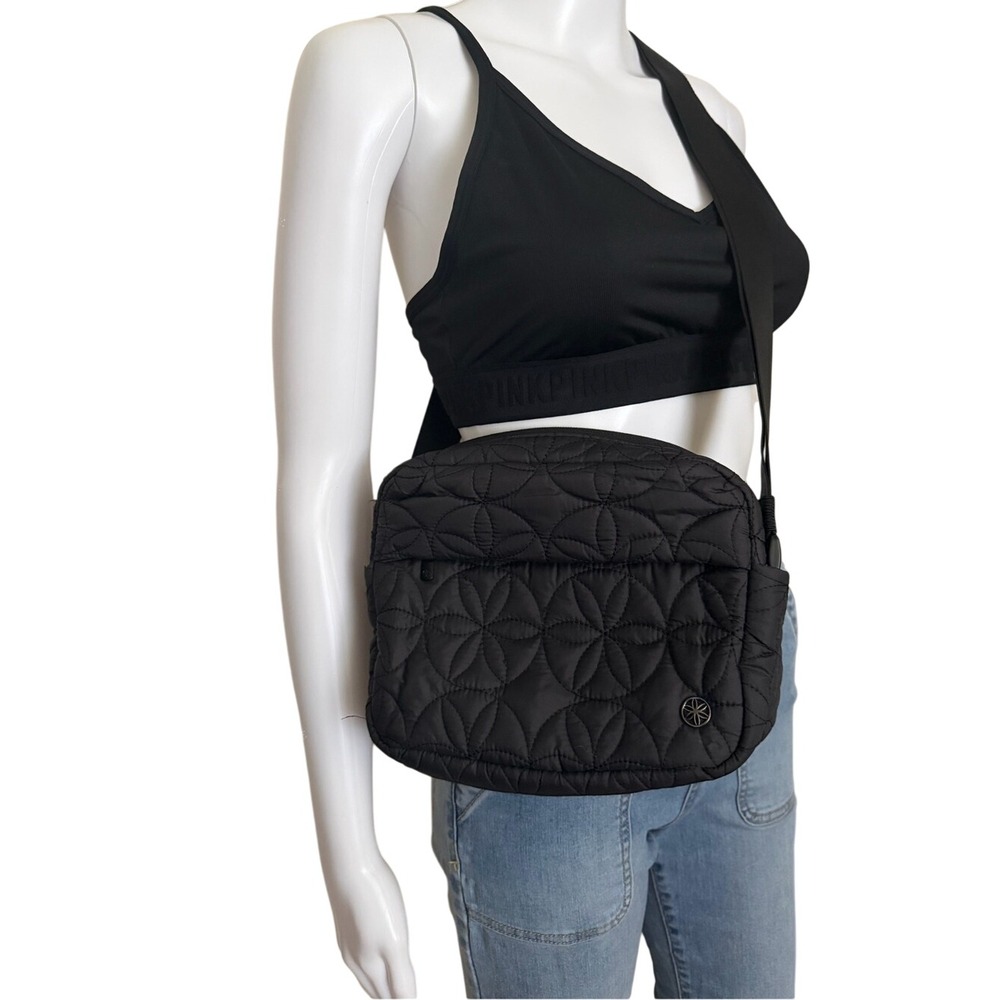 Gaiam Black Quilted Nylon Crossbody Shoulder Bag